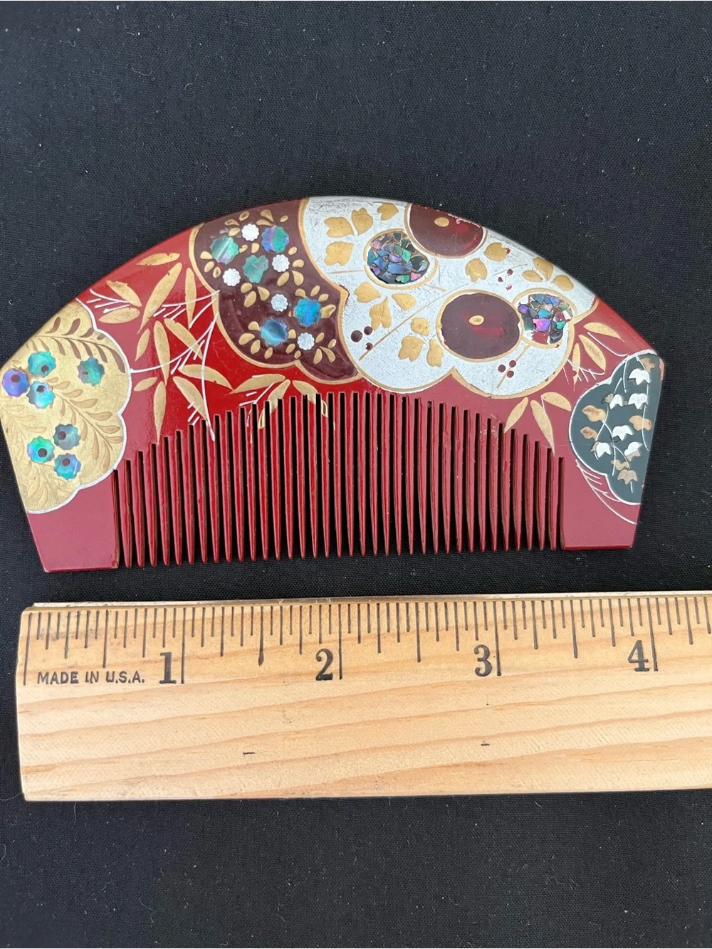 Vintage Red Floral Comb